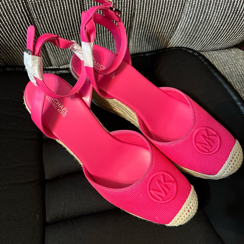 Michael Kors Bright Pink Espadrille Wedge Sandals